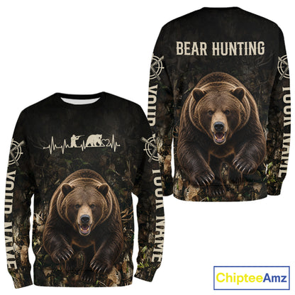 Personalized Bear Hunting Heartbeat 3D Clothing - Custom Name Bear Hunter Gift NHT1578