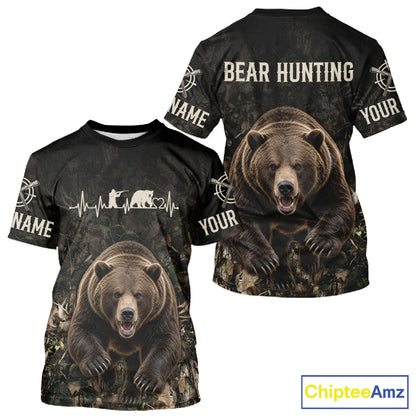 Personalized Bear Hunting Heartbeat 3D Clothing - Custom Name Bear Hunter Gift NHT1578