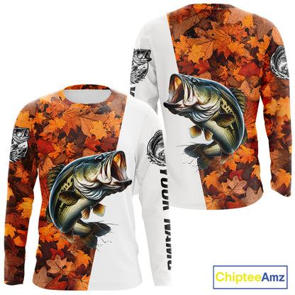 Autumn Bass Fishing Shirt For Men, Fall Largemouth Bass Long Sleeve Fishing Jersey NHT1757