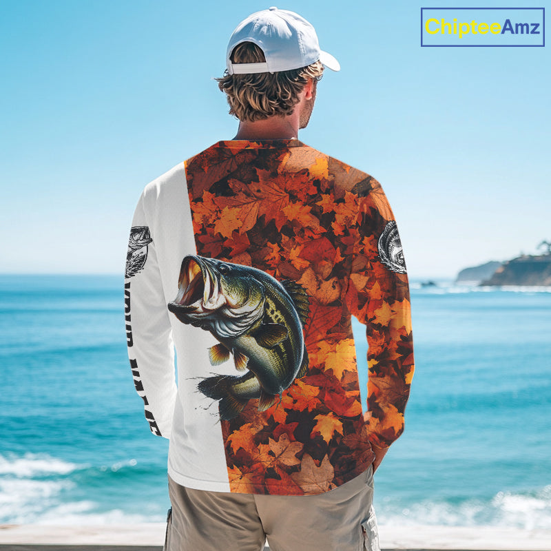 Autumn Bass Fishing Shirt For Men, Fall Largemouth Bass Long Sleeve Fishing Jersey NHT1757