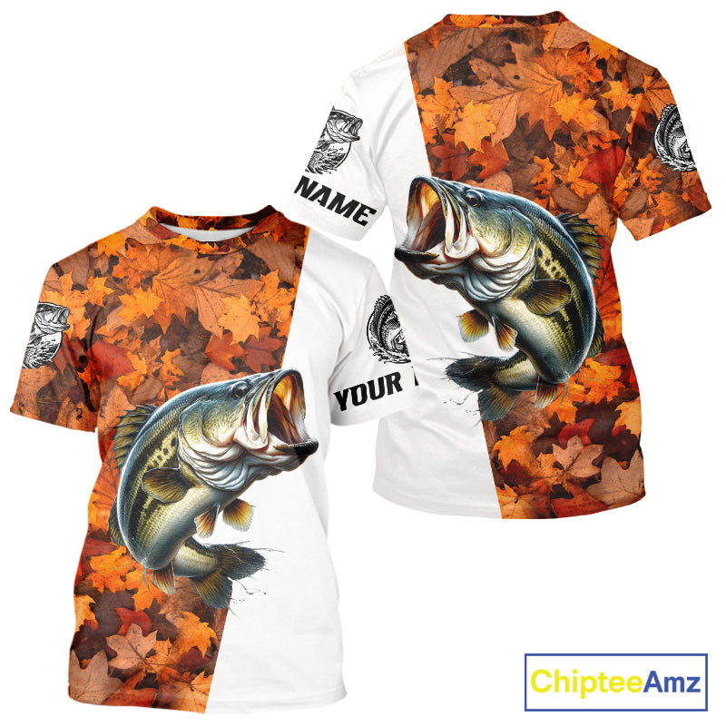 Autumn Bass Fishing Shirt For Men, Fall Largemouth Bass Short Sleeve Fishing Jersey NHT1757
