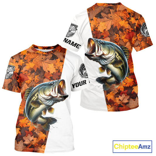 Autumn Bass Fishing Shirt For Men, Fall Largemouth Bass Short Sleeve Fishing Jersey NHT1757