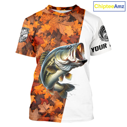 Autumn Bass Fishing Shirt For Men, Fall Largemouth Bass Short Sleeve Fishing Jersey NHT1757