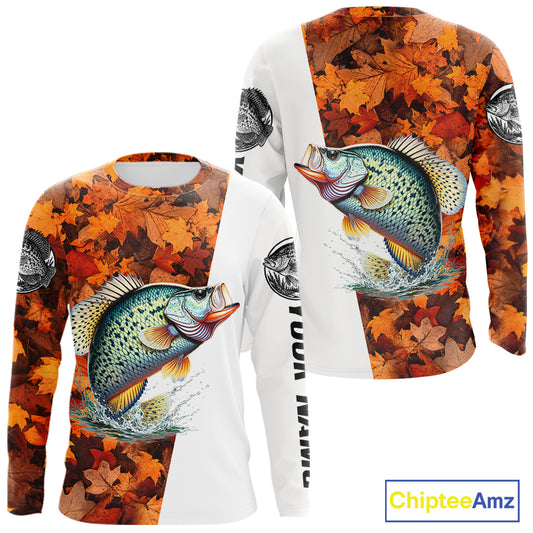 Autumn Crappie Fishing Shirt For Men, Fall Crappie Long Sleeve Fishing Jersey NHT1759
