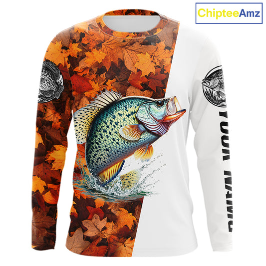Autumn Crappie Fishing Shirt For Men, Fall Crappie Long Sleeve Fishing Jersey NHT1759