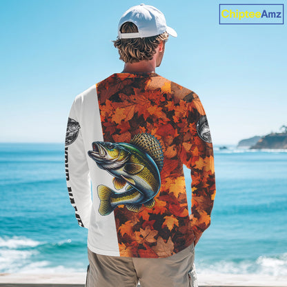 Autumn Walleye Fishing Shirt For Men, Fall Walleye Long Sleeve Fishing Jersey NHT1761
