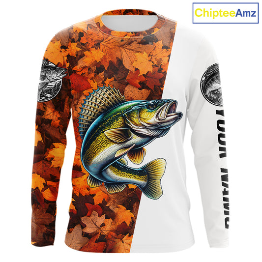Autumn Walleye Fishing Shirt For Men, Fall Walleye Long Sleeve Fishing Jersey NHT1761