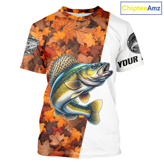 Autumn Walleye Fishing Shirt For Men, Fall Walleye Short Sleeve Fishing Jersey NHT1761