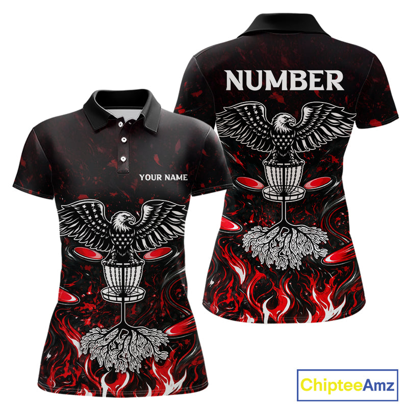Personalized Disc Golf Polo Shirt With Eagle Design, Customizable Name, Unisex Sports Jersey For Womens |Red NHT810