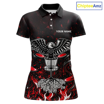 Personalized Disc Golf Polo Shirt With Eagle Design, Customizable Name, Unisex Sports Jersey For Womens |Red NHT810