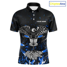 Load image into Gallery viewer, Personalized Mens Disc Golf Polo Shirt With Eagle Design, Customizable Name, Unisex Sports Jersey For Men|Blue NHT811