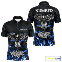 Load image into Gallery viewer, Personalized Mens Disc Golf Polo Shirt With Eagle Design, Customizable Name, Unisex Sports Jersey For Men|Blue NHT811