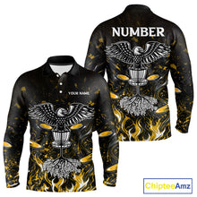 Load image into Gallery viewer, Personalized Mens Disc Golf Polo Shirt With Eagle Design, Customizable Name, Unisex Sports Jersey For Men|Yellow NHT812