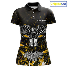 Load image into Gallery viewer, Personalized Womens Disc Golf Polo Shirt With Eagle Design, Customizable Name, Unisex Sports Jersey For Womens |Yellow NHT812