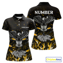 Load image into Gallery viewer, Personalized Womens Disc Golf Polo Shirt With Eagle Design, Customizable Name, Unisex Sports Jersey For Womens |Yellow NHT812