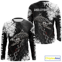 Load image into Gallery viewer, Skeleton Fish Long Sleeve Shirt DNA Helix Graphic Fishing Lover 3D Print Angler Gift Apparel For Men 