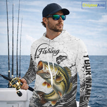 Load image into Gallery viewer, Custom Name Bass Fishing Long Sleeve Hooded Performance Shirt, Bass Gift For Men 