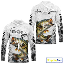 Load image into Gallery viewer, Custom Name Bass Fishing Long Sleeve Hooded Performance Shirt, Bass Gift For Men 