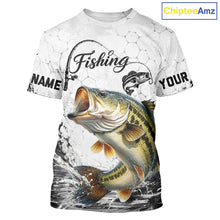 Load image into Gallery viewer, Custom Name Bass Fishing T - Shirt Performance, Bass Gift For Men 