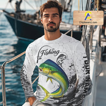 Load image into Gallery viewer, Custom Name Mahi Mahi Fishing Long Sleeve Performance Shirt, Dolphin Gift For Men NHT1121