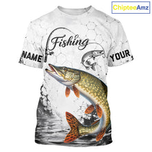 Load image into Gallery viewer, Custom Name Northern Pike Fishing T - Shirt Performance, Pike Gift For Men 