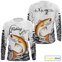 Load image into Gallery viewer, Custom Name Redfish Fishing Long Sleeve Performance Shirt, Red Drum Gift for Fisher