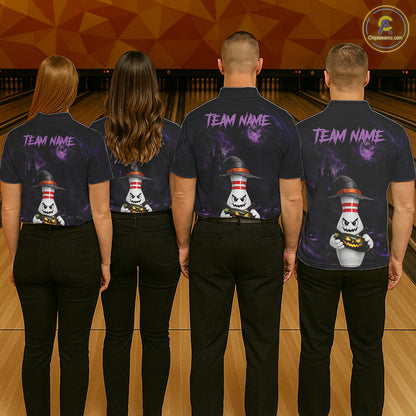 Personalized Halloween Bowling 1/4 Zip Polo Shirt For Men - Purple Witch Pin Team Name Jersey NHT1275