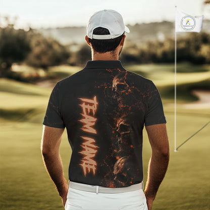 Personalized Skull Golf Top, Custom Golf Polo Shirt, Fiery Skull Golf Shirt, Golf Gift For Men NHT1405