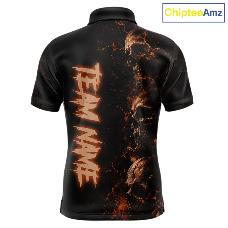 Personalized Skull Golf Top, Custom Golf Polo Shirt, Fiery Skull Golf Shirt, Golf Gift For Men NHT1405