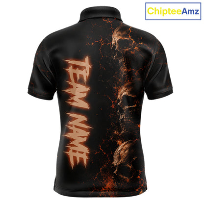 Personalized Skull Golf Top, Custom Golf Polo Shirt, Fiery Skull Golf Shirt, Golf Gift For Men NHT1405