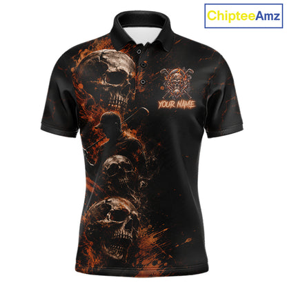 Personalized Skull Golf Top, Custom Golf Polo Shirt, Fiery Skull Golf Shirt, Golf Gift For Men NHT1405