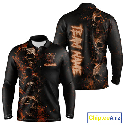 Personalized Skull Golf Top, Custom Golf Polo Shirt, Fiery Skull Golf Shirt, Golf Gift For Men NHT1405