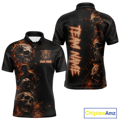 Personalized Skull Golf Top, Custom Golf Polo Shirt, Fiery Skull Golf Shirt, Golf Gift For Men NHT1405