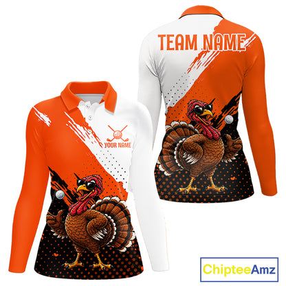 Personalized Turkey Golf Polo Shirt, Custom Thanksgiving Golf Shirt For Women NHT1409