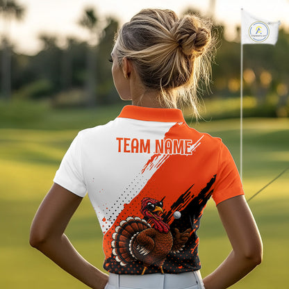 Personalized Turkey Golf Polo Shirt, Custom Thanksgiving Golf Shirt For Women NHT1409