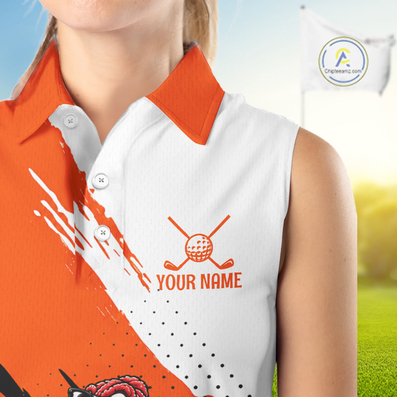 Personalized Turkey Women Sleeveless Golf Polo Shirt, Custom Thanksgiving Golf Shirt NHT1409