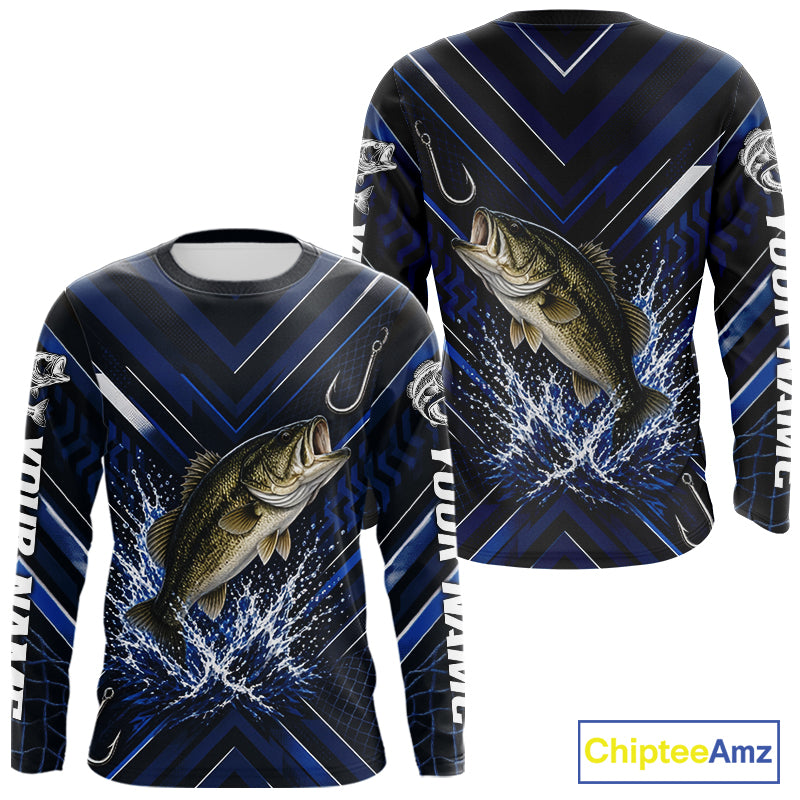 Blue Largemouth Bass Fishing Shirt Long Sleeve, Personalized Fishing Jersey, Custom Team Fishing Apparel NHT1581
