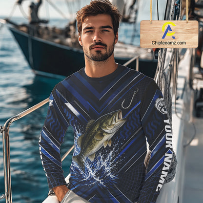 Blue Largemouth Bass Fishing Shirt Long Sleeve, Personalized Fishing Jersey, Custom Team Fishing Apparel NHT1581