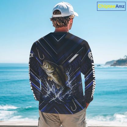 Blue Largemouth Bass Fishing Shirt Long Sleeve, Personalized Fishing Jersey, Custom Team Fishing Apparel NHT1581