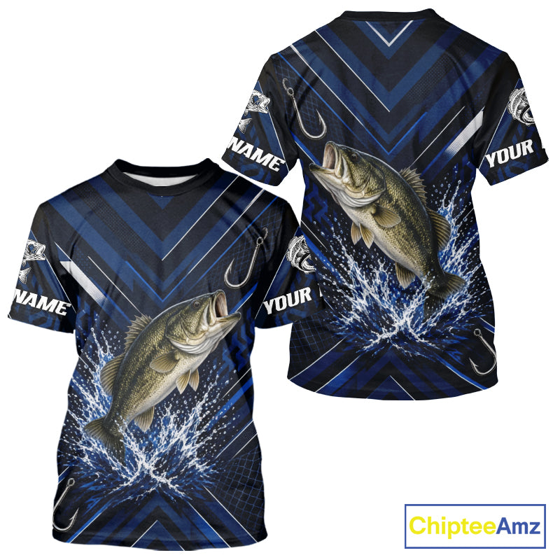 Blue Largemouth Bass Fishing Shirt Short Sleeve, Personalized Fishing Jersey, Custom Team Fishing Apparel NHT1581