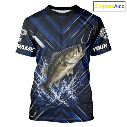Blue Largemouth Bass Fishing Shirt Short Sleeve, Personalized Fishing Jersey, Custom Team Fishing Apparel NHT1581