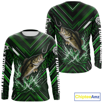 Green Largemouth Bass Fishing Shirt Long Sleeve, Personalized Fishing Jersey, Custom Team Fishing Apparel NHT1582