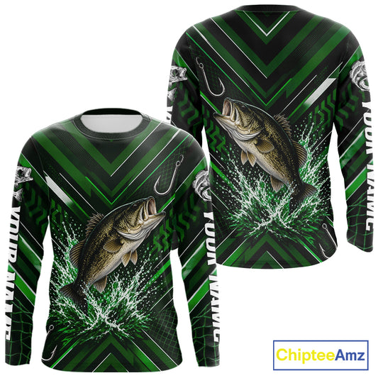 Green Largemouth Bass Fishing Shirt Long Sleeve, Personalized Fishing Jersey, Custom Team Fishing Apparel NHT1582