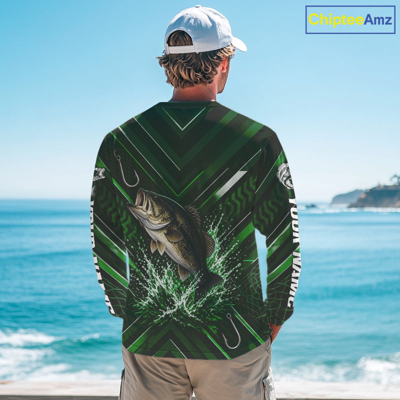 Green Largemouth Bass Fishing Shirt Long Sleeve, Personalized Fishing Jersey, Custom Team Fishing Apparel NHT1582