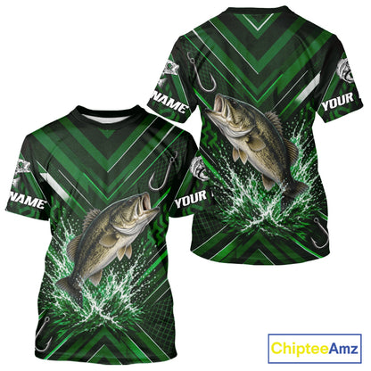 Green Largemouth Bass Fishing Shirt Short Sleeve, Personalized Fishing Jersey, Custom Team Fishing Apparel NHT1582