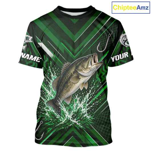 Green Largemouth Bass Fishing Shirt Short Sleeve, Personalized Fishing Jersey, Custom Team Fishing Apparel NHT1582