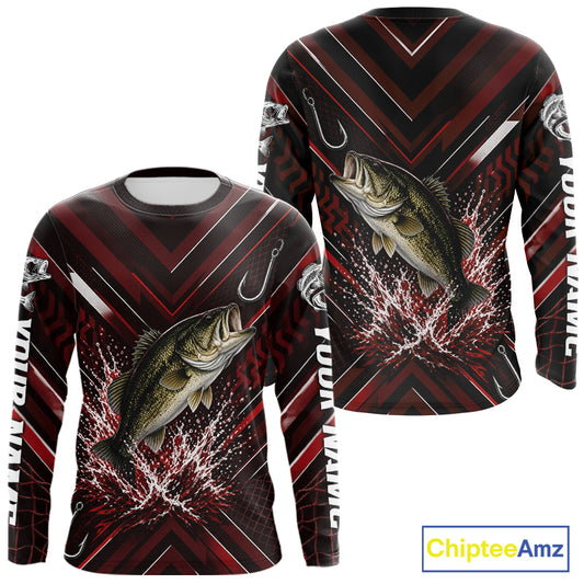 Red Largemouth Bass Fishing Shirt Long Sleeve, Personalized Fishing Jersey, Custom Team Fishing Apparel NHT1583