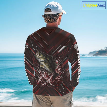 Red Largemouth Bass Fishing Shirt Long Sleeve, Personalized Fishing Jersey, Custom Team Fishing Apparel NHT1583