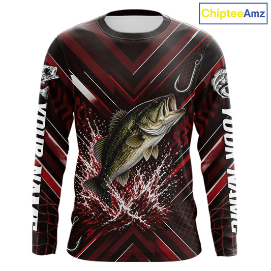 Red Largemouth Bass Fishing Shirt Long Sleeve, Personalized Fishing Jersey, Custom Team Fishing Apparel NHT1583