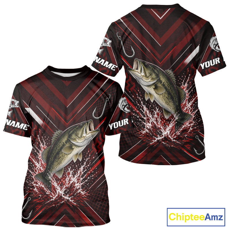 Red Largemouth Bass Fishing Shirt Short Sleeve, Personalized Fishing Jersey, Custom Team Fishing Apparel NHT1583
